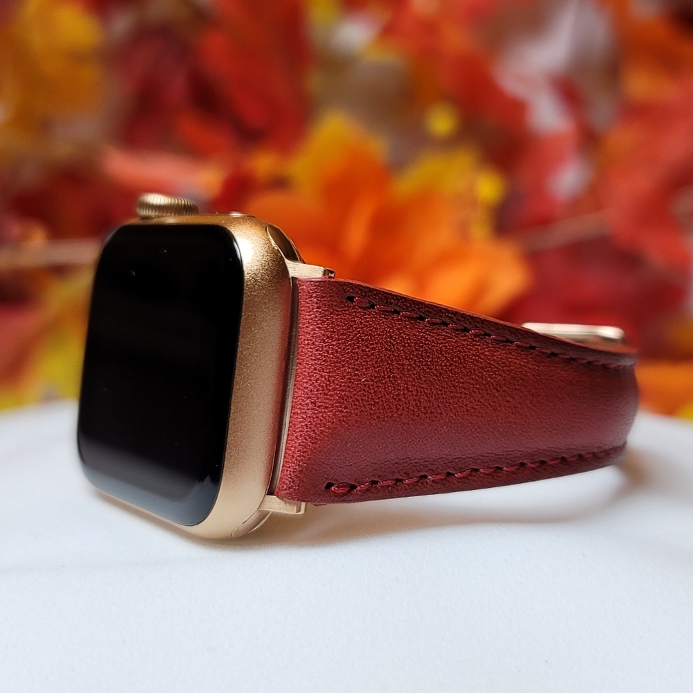 38mm 40mm 42mm 44mm 45mm Apple Watch Band | Red Maroon | Leather Band - Picture 1 of 7